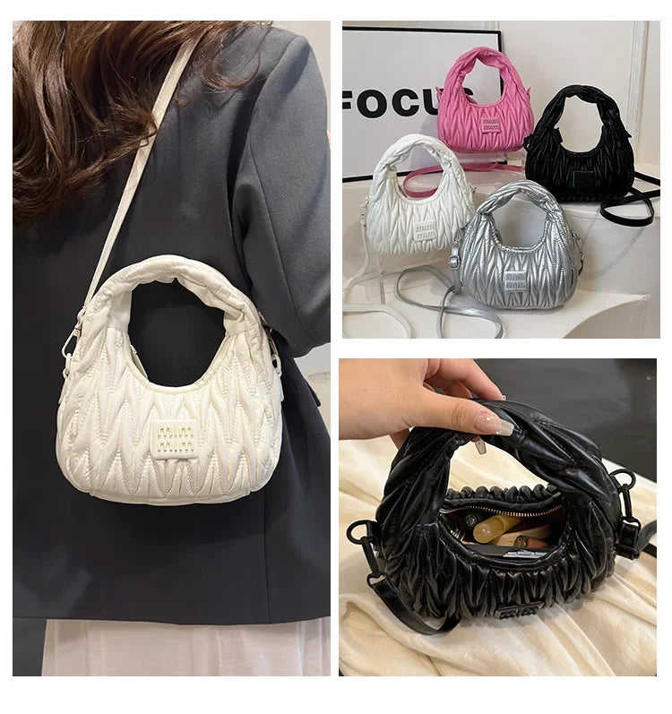 2025 New! Women's Niche Pleated Dumpling Bag – Mini Portable, Summer Trendy, Lightweight Fabric & Easy-Carry Messenger