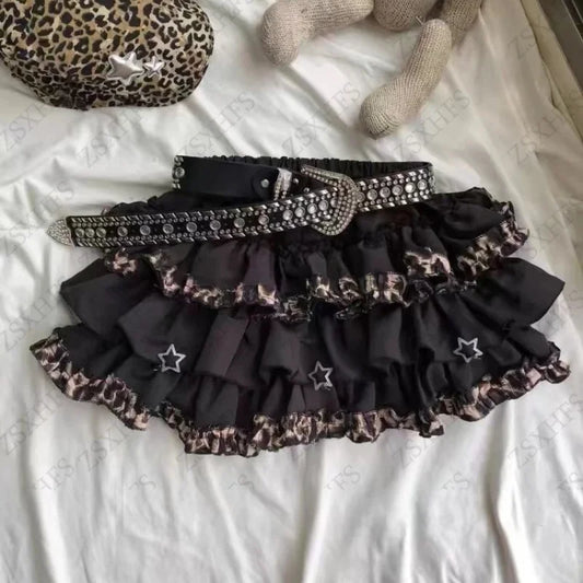 Subculture Gothic Skirt Women Clothing Sexy Leopard A-Line Vintage Streetwear Sweet Y2k Aesthetic Punk Grunge Mini Skrits New