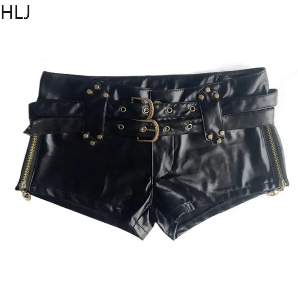 HLJ&GG Y2K Hot Girl Fashion Streetwear Women Letter Print O Neck Long Sleeve Slim Crop Top+Low waist Belt Leather Shorts Outfits