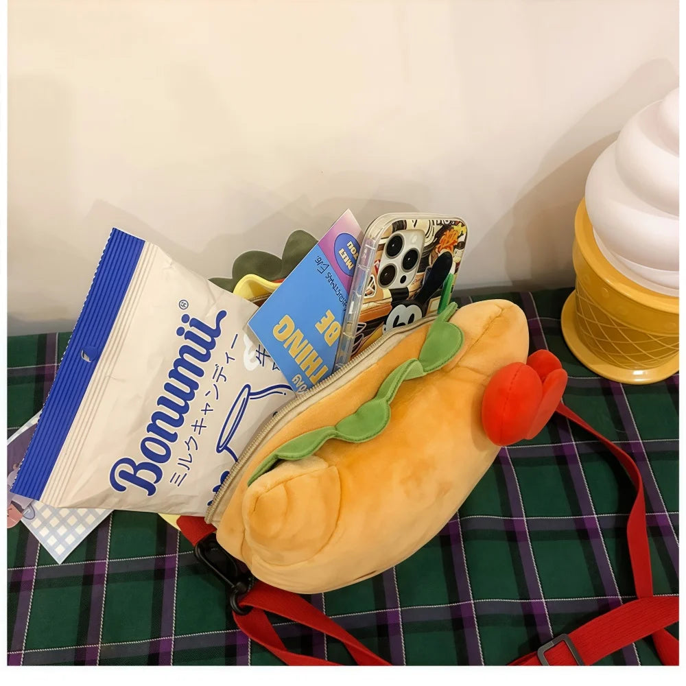 Hello Kitty Kawaii Hamburger Plush Mini Crossbody Bag Adorable Shoulder Purse for Teen Girls Kawaii Fashion Shoulder Bagfor Girl