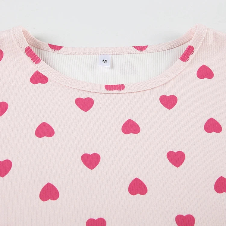 STYLISH LADY Heart Printed 2 Piece Set Women Short Sleeve Crop Top and Shorts Suits 2025 Summer Valentine's Day Home Sleepwear