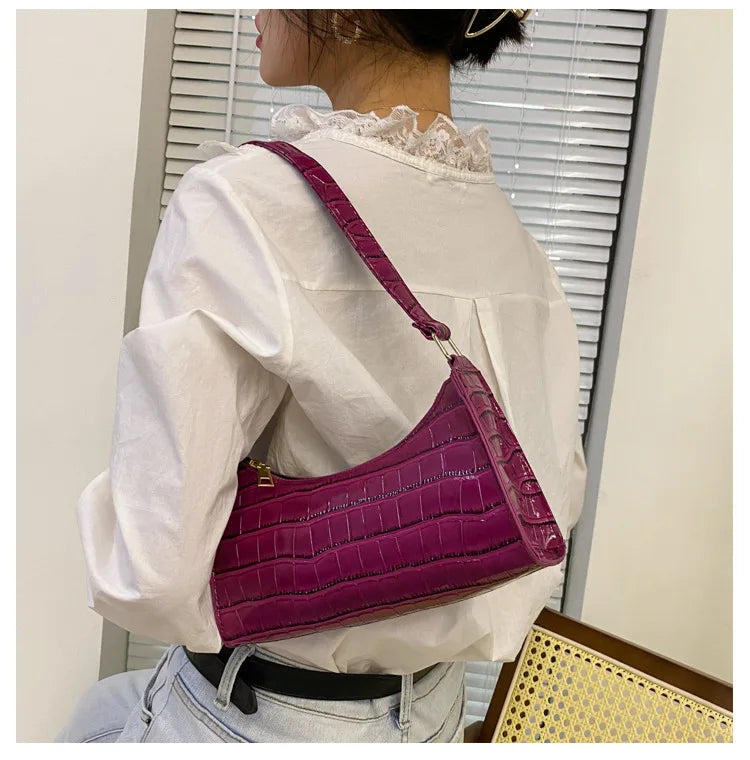 Fashion PU Leather Bags for Women Alligator Pattern Armpit Handbag Female Small Underarm Messenger Bag Purse Shoulder Handbags