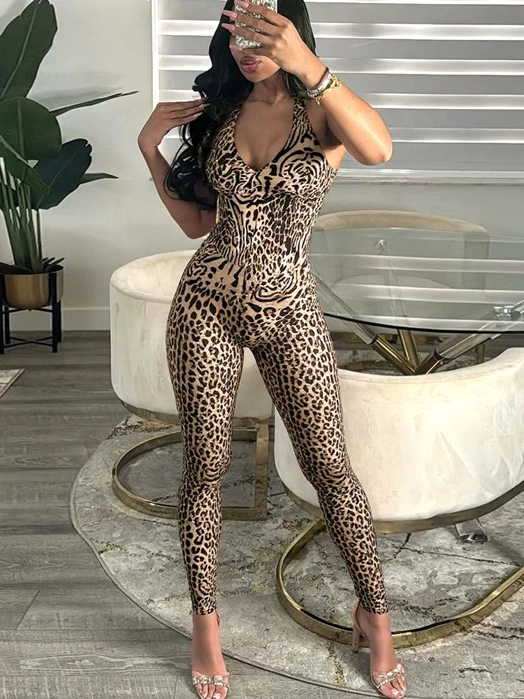 Weird Puss Leopard Print Jumpsuit Women Coquette Summer Trend Midnight Club Activity Sleeveless Fitness Stretch Workout Overalls