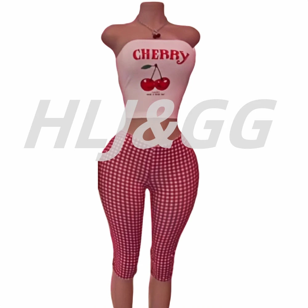 HLJ&GG Red Stripe Knitting Y2K Fashion Streetwear Women O Neck Sleeveless Slim Crop Top And Shorts Two Piece Sets Outfits 2025