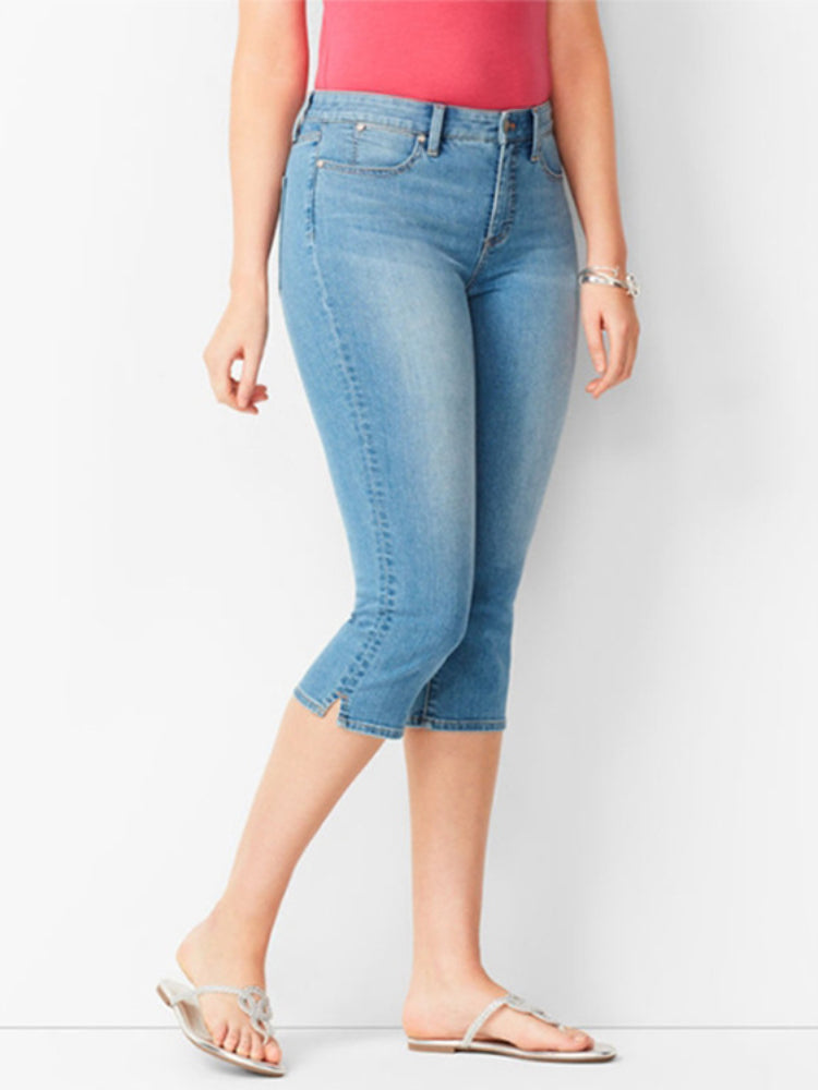 Ladies Jeans Pants Ladies Cropped Trousers Skinny Knee Length Jeans female Elastic High Waist Mom Jeans Oversize