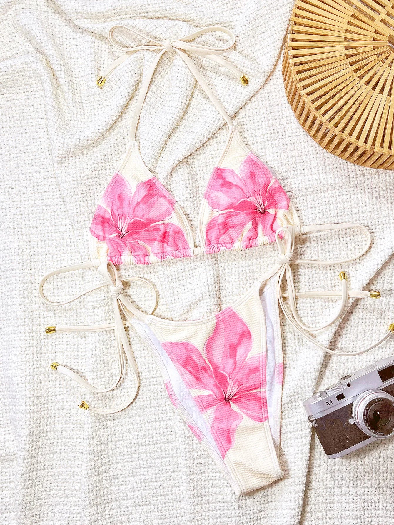 Una-Shop Floral Print Swimsuits For Women Neck Hanging Bikinis Sets Vacation Swimwear Summer Beach Swimming Pool Party Beachwear