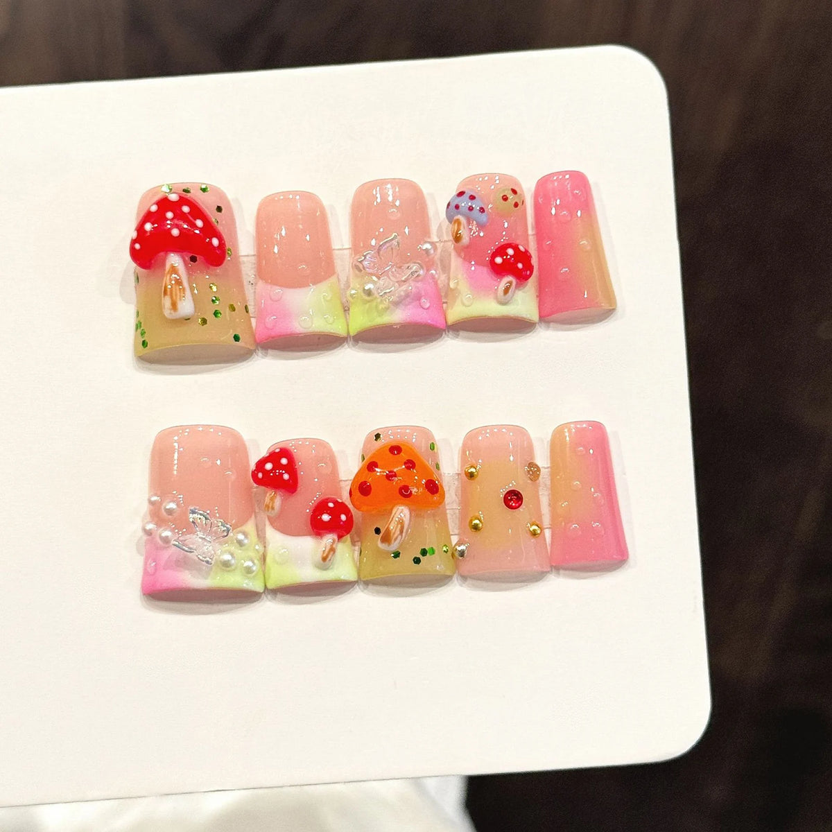 10pcs Handmade Duckbill Press on Nails French Artificial Nails With 3D Flowers Decor Elegant Fake Nails Detachable False Nails