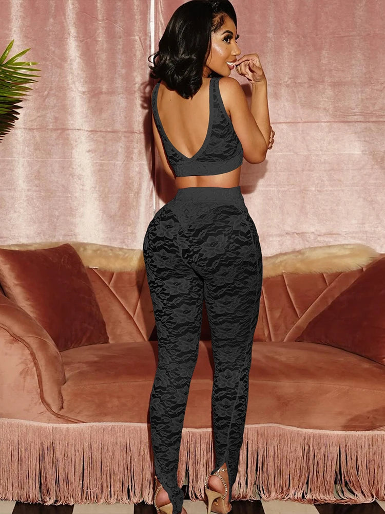 Weird Puss Jacquard Sexy 2 Piece Set Women Thin Summer Coquette Wide Belt Tank Tops+Leggings Stretch Activity Matching Clubwear