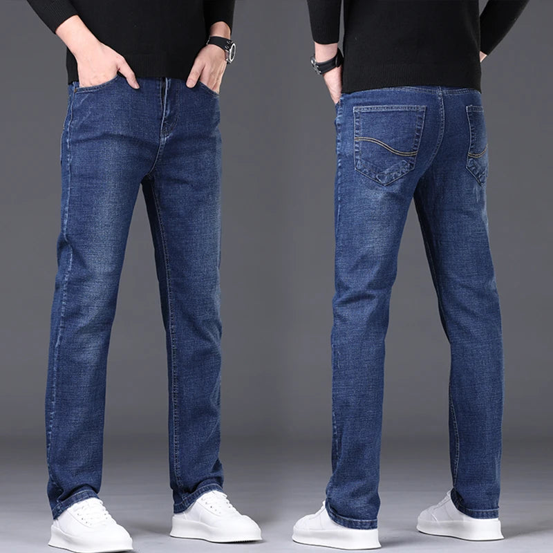 2024 Spring/Summer Men's Comfortable and Versatile Breathable Slim fit denim pants in three colors: straight leg thin pants
