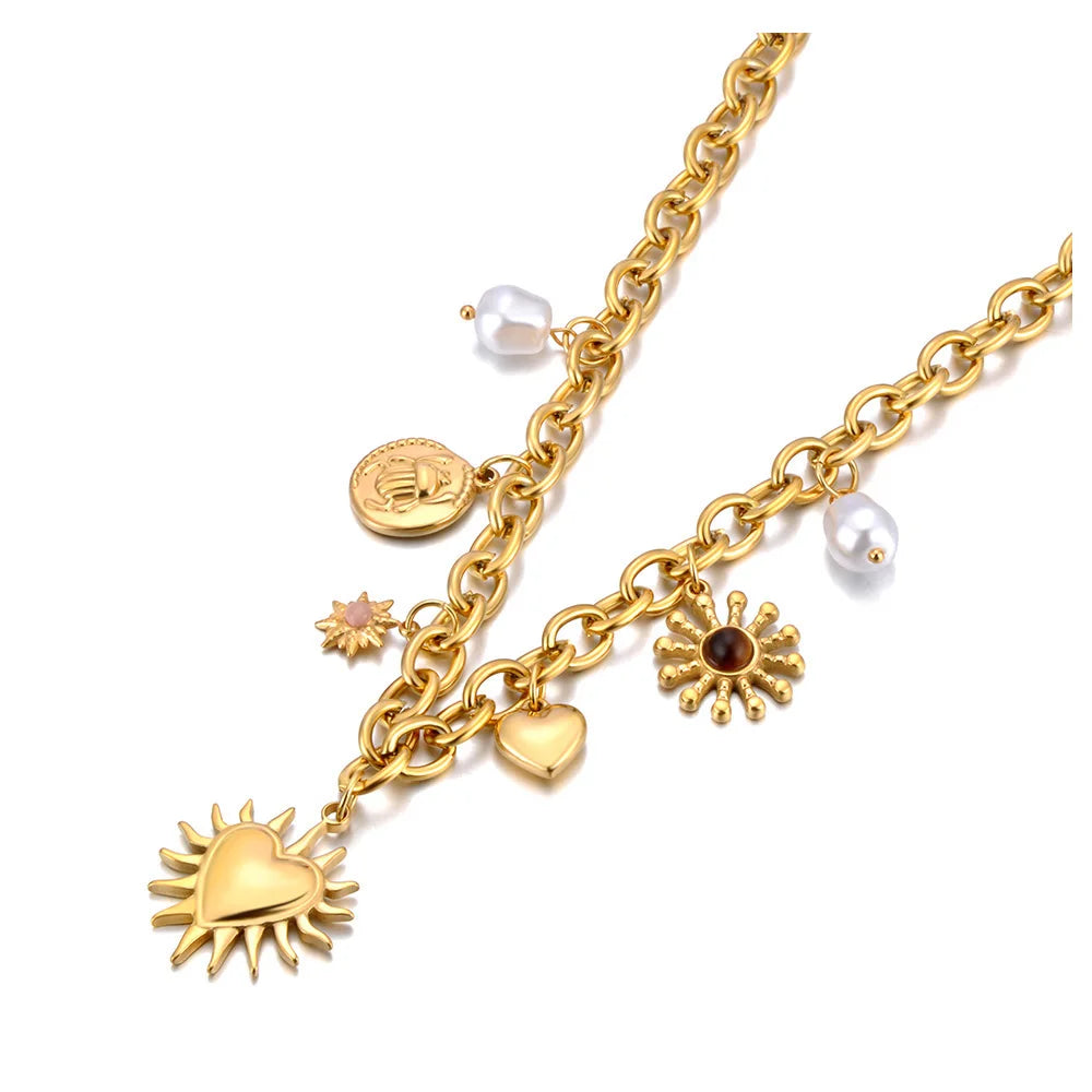 Lokaer Women's Ocean Charm Necklace PVD Plated Stainless Steel Starfish Shell Pearl Pendant Waterproof Summer Jewelry N25037