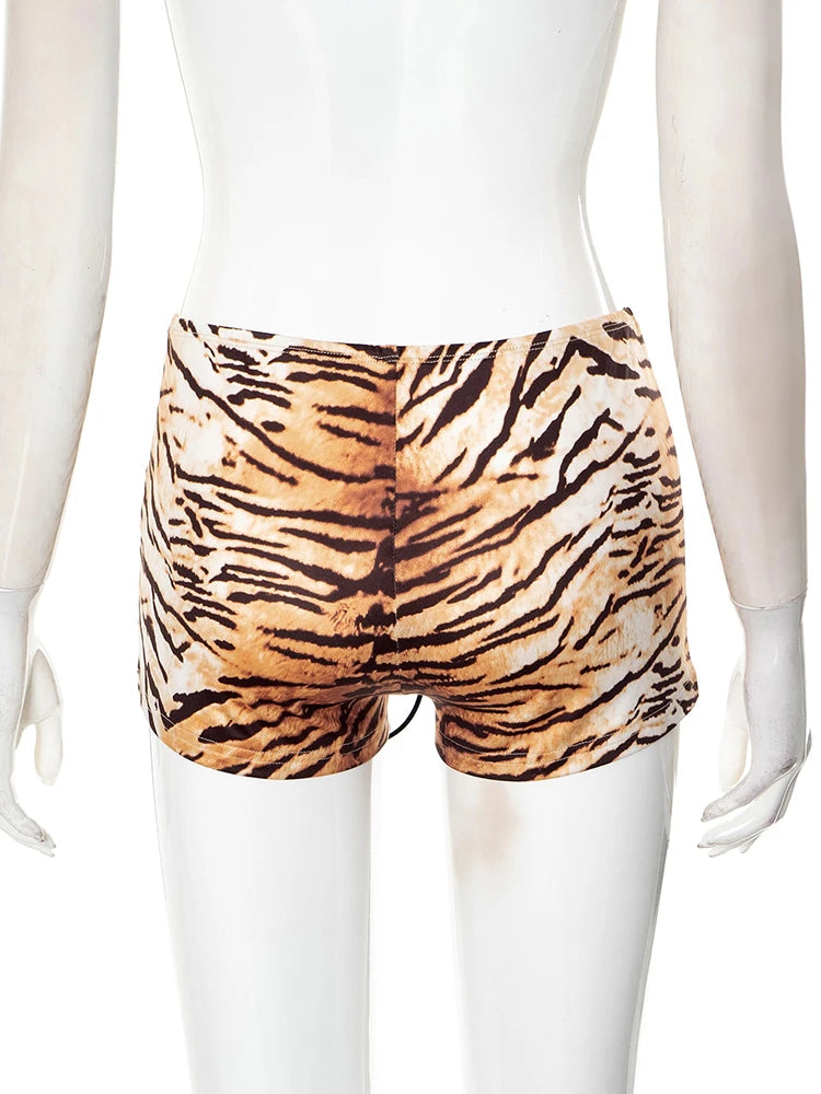 Weird Puss Tiger Stripes Fashion Mini Shorts Women Sexy Bandage Skinny Peach Hip Bottoms Hottie Midnight Hipster Party Outfits