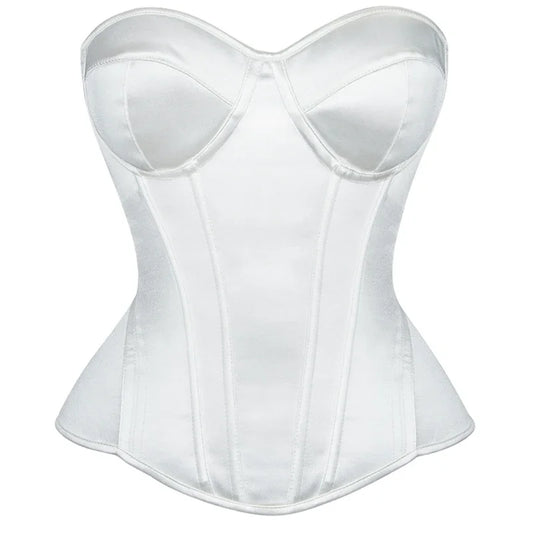 White Corset Top Women Victorian Lace Up Overbust Bustiers Sleeveless Gothic Body Shaper Padded Cup Corselet Bodices