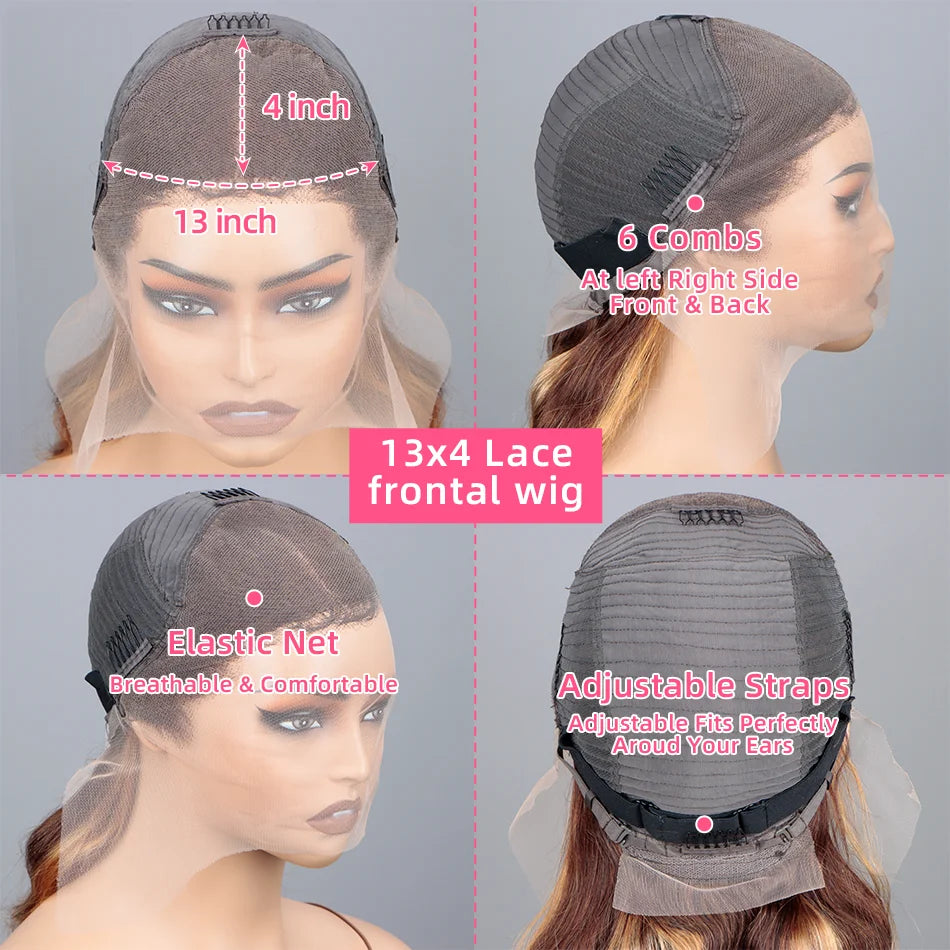 Upgraded 1B/30 Balayage Body Wave 13x4 Highlight Lace Front Human Hair Wig Vietnamese 30 Inch Omber Brown Colored Wig Human Hair