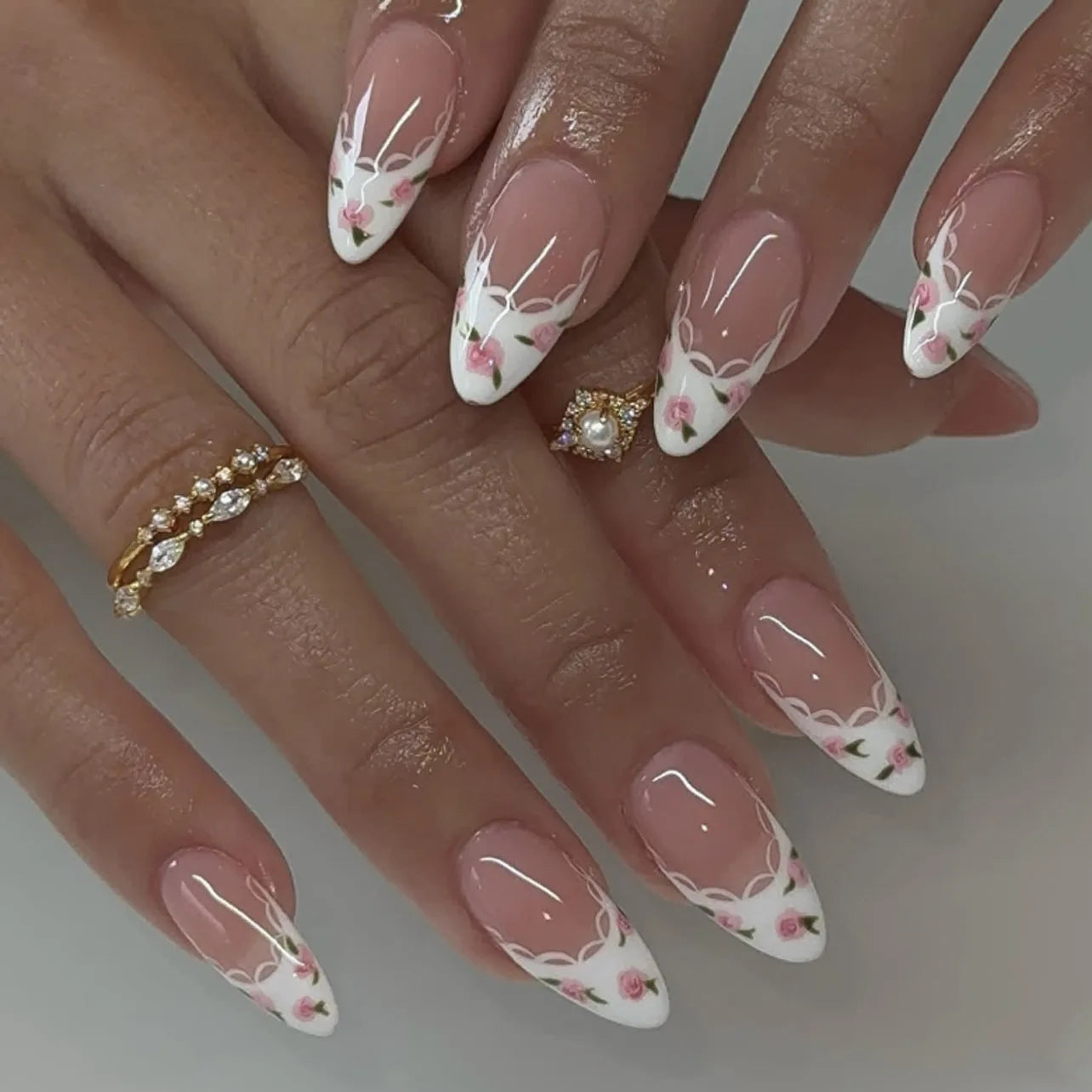 24pcs Pink Crocodile Print Press on Nails Fashion Star Leopard Print French False Nails Wearable Reusable Spice Girl Fake Nails