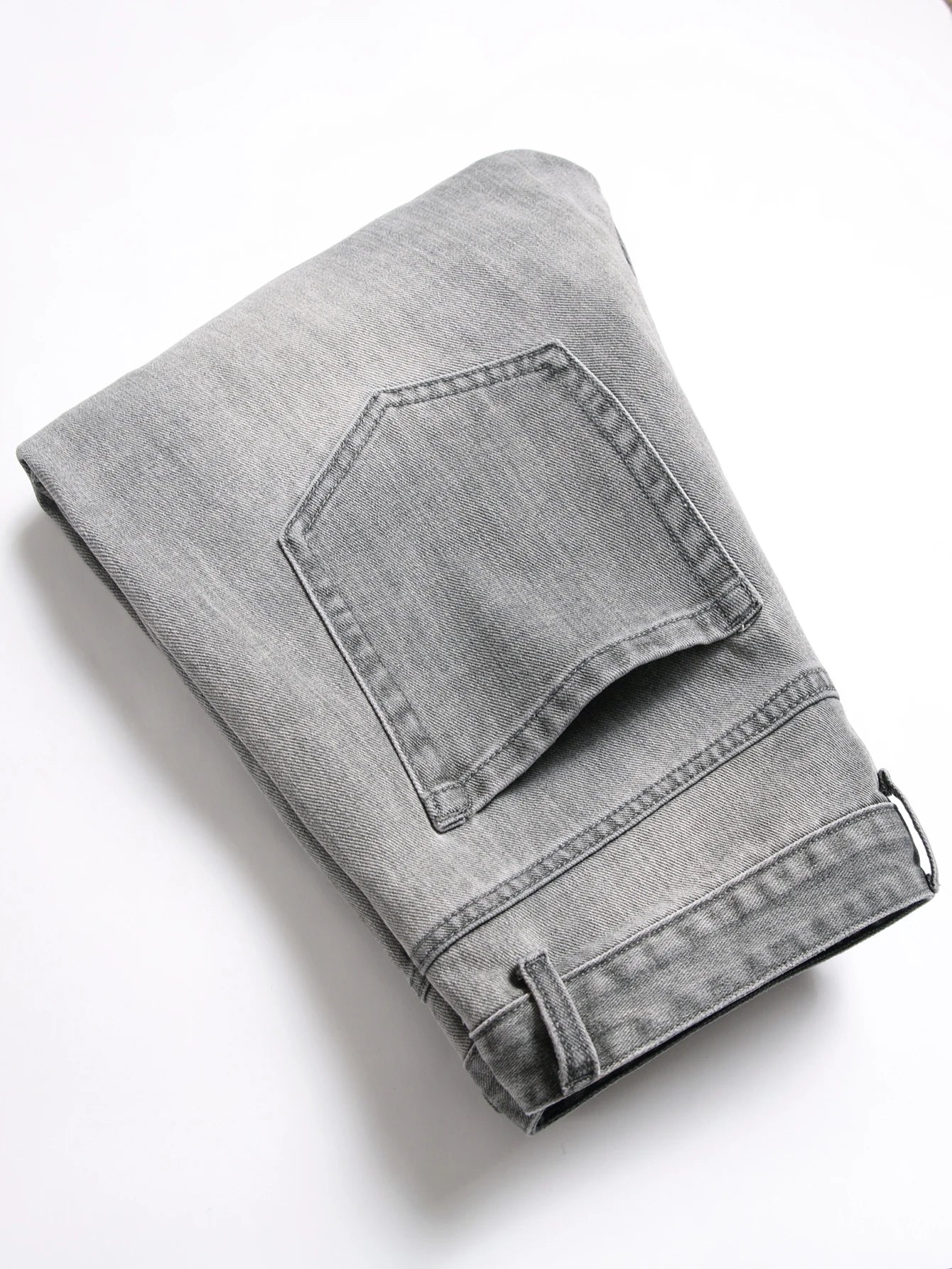 Denim Jeans Slim Fit Comfort Straight Leg Casual Mid Waist Denim Pants Grey Trousers Men Clothing