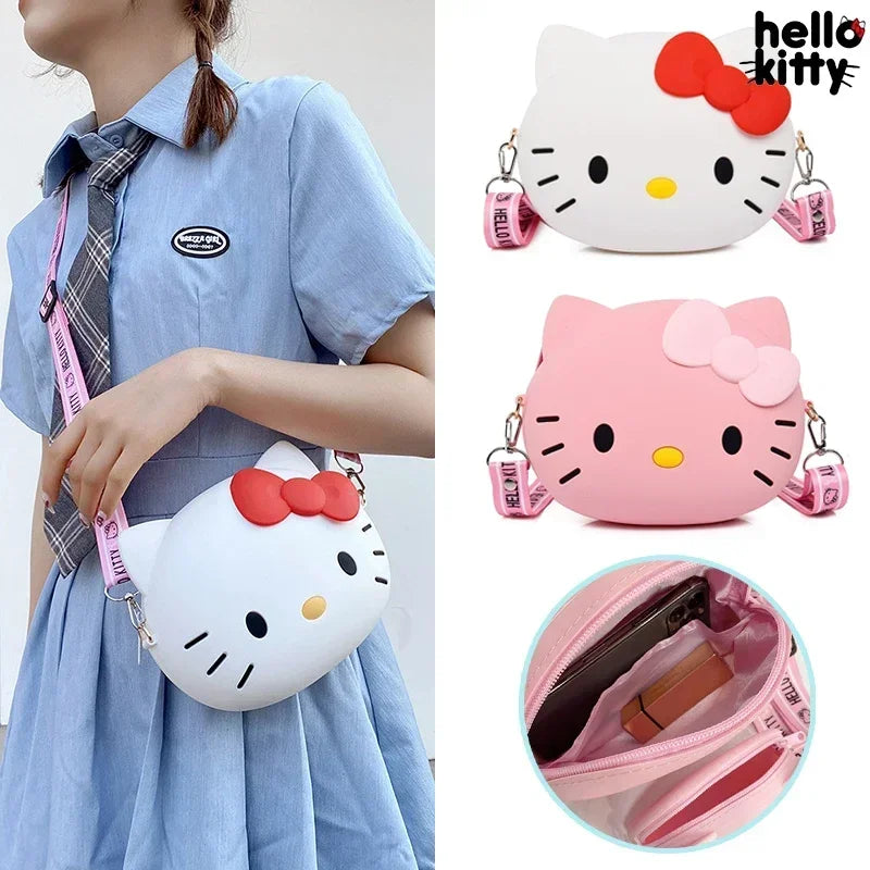 Bags for Women Hello Kitty Crossbody Bag for Girls Pink White Cute Bow Kawaii Bag Small 3D Shoulder Bag Bolsas Para Mujeres