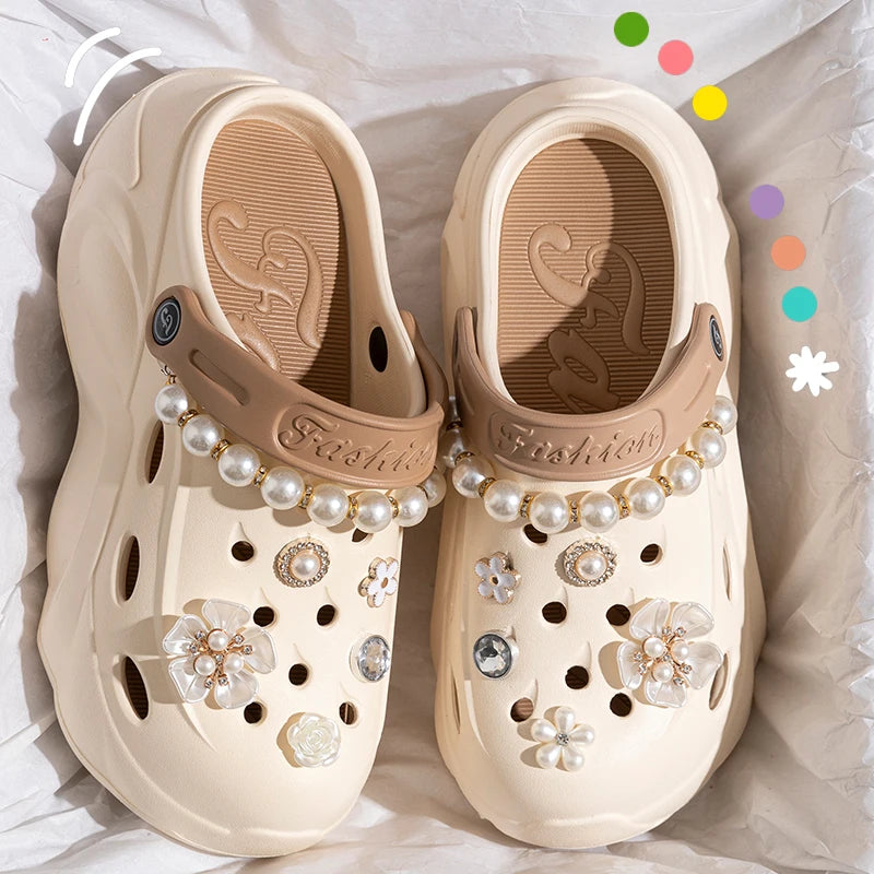 Women's Pearl-Chain Platform Clog Sandals