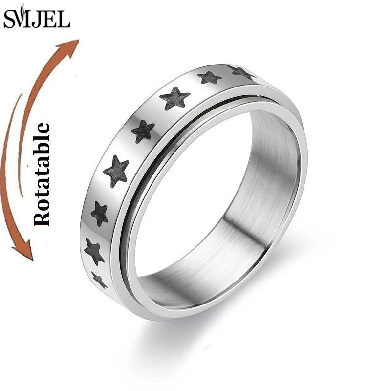 Rose Gold Stainless Steel Anxiety Ring Women Men Fidgets Spinner Rings Engagement Bands Silver Color Fashion Jewelry 8/6mm