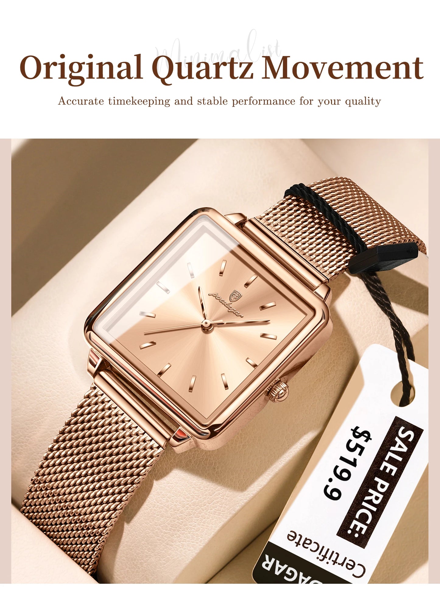 POEDAGAR Fashion Ladies Watch Waterproof Square Elegant Watch, Mesh Stainless Steel Quartz, lady's Watches, Reloj