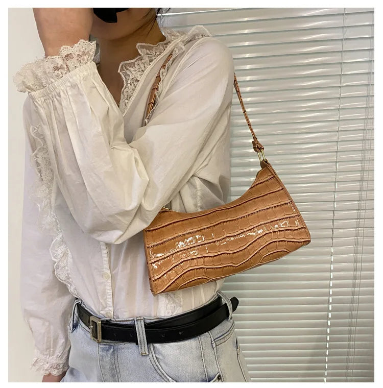 Fashion PU Leather Bags for Women Alligator Pattern Armpit Handbag Female Small Underarm Messenger Bag Purse Shoulder Handbags
