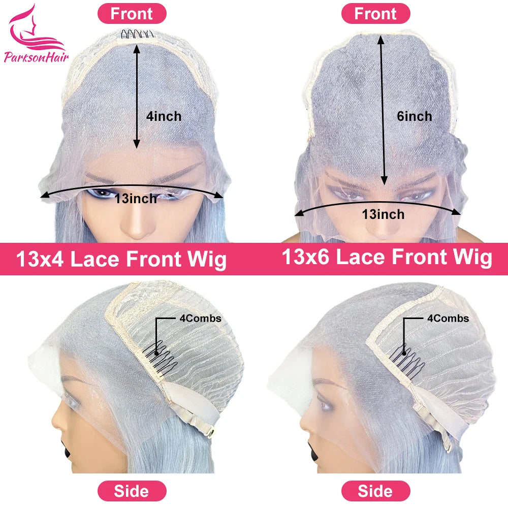 250 Density Blue Colored Straight Lace Front Real Human Hair Wigs Brazilian 13x4 13x6 Transparent Lace Frontal Wigs For Women