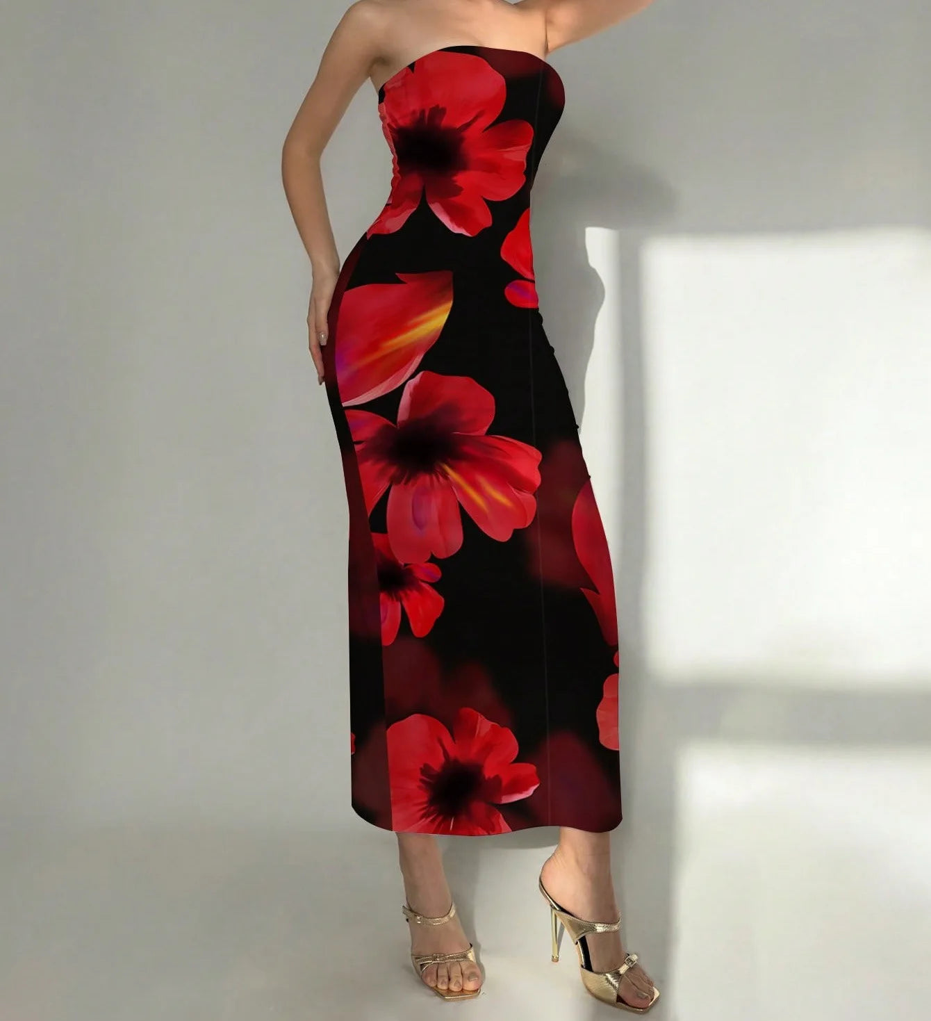 HLJ&GG Sexy Flowers Printing Bodycon Maxi Dresses Women Off Shoulder Sleeveless Backless Slim Vestidos Fashion Streetwear 2025
