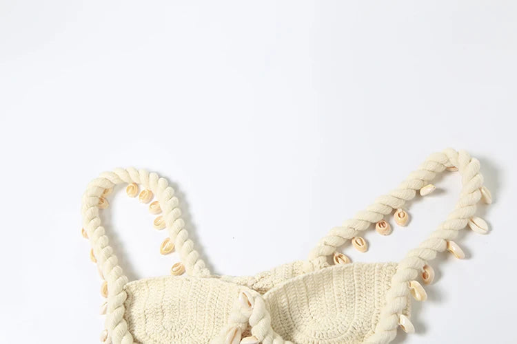 Weird Puss Crochet Applique Patchwork 2 Piece Set Women Sexy Backless Crop Tops+Bandage Hollow Skirts Vacation Beach Party Suits