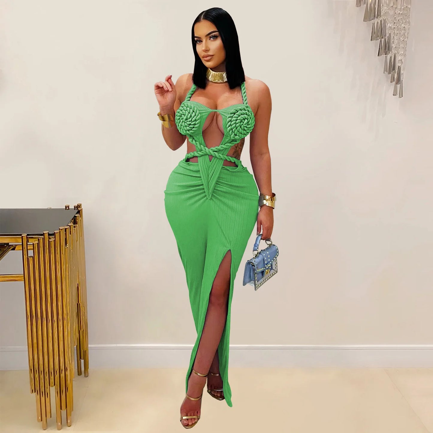 Weird Puss Sexy Plait Dress Women Summer Peach Buttocks Backless Sleeveless Split Hollow Midnight Party Clubwear Maxi Bodycon