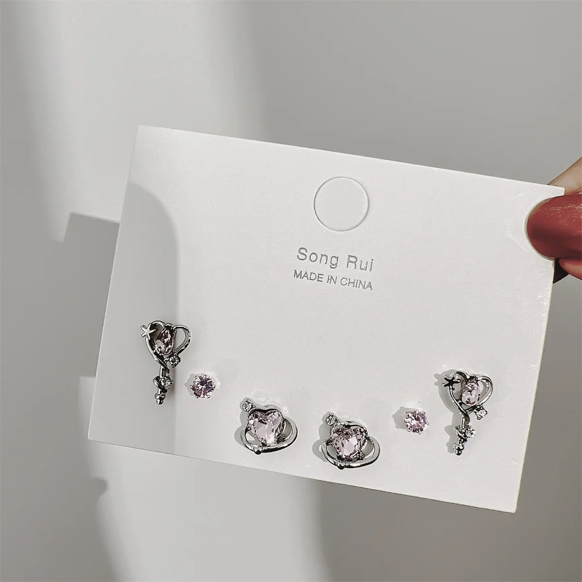17KM INS Y2K Pink Heart Stud Earrings for Women Girls Korean Bow Dangle Earring Set Sweet Crystal Drop Earring Fashion Jewelry