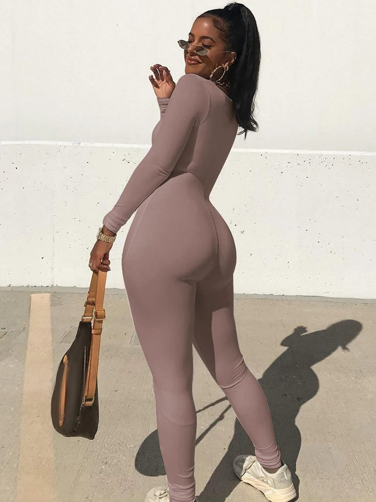 Dulzura Women 2024 Autumn Winter Long Sleeve Bodycon Streetwear Jumpsuit Overall One Piece Outfit Wholesale Items for Business