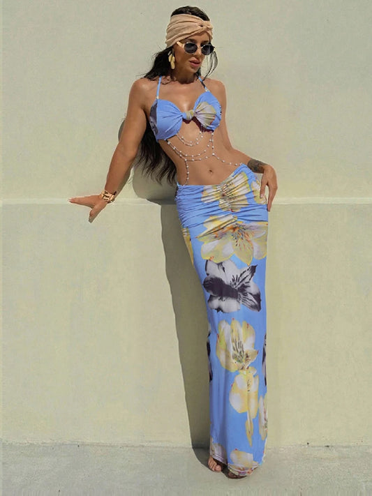 Weird Puss Rhinestone Chain Dress Women Y2K Glitter Ruched Waistless Knot Backless Birthday Midnight Party Sexy Club Vestidos