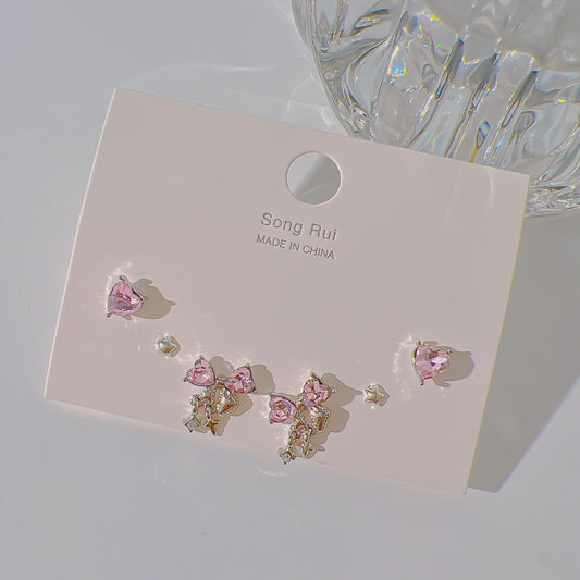 Women's Y2K Pink Heart and Bow Earring Set