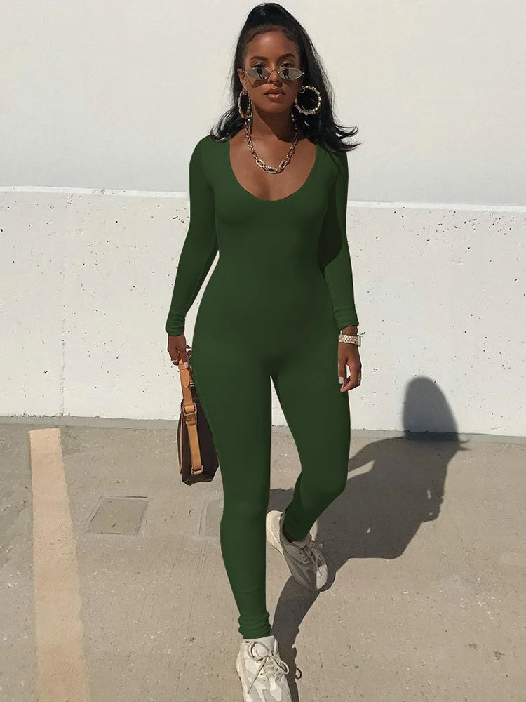 Dulzura Women 2024 Autumn Winter Long Sleeve Bodycon Streetwear Jumpsuit Overall One Piece Outfit Wholesale Items for Business