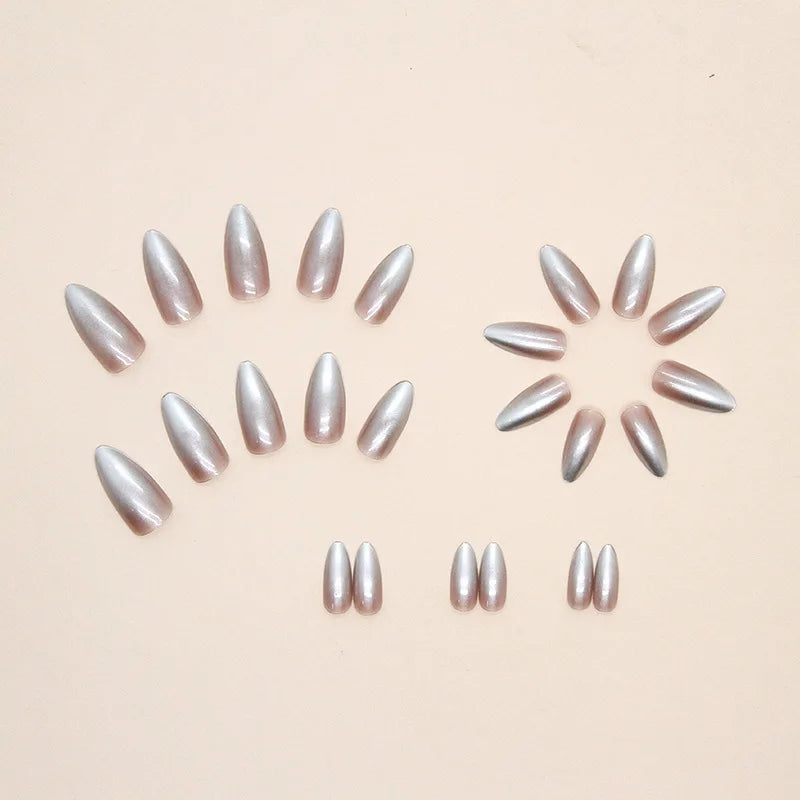 24pcs Aurora Stiletto False Nail Tips Glitter Gradient Color Fake Nails Wearable Full Cover Pointed Head Acrylic Nail Tips