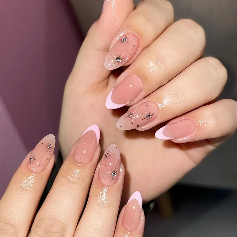White French Press on Nails 3D Bowknot Fake Nails Tips Full Cover Wearable False Nails for Women and Girls DIY 24Pcs
