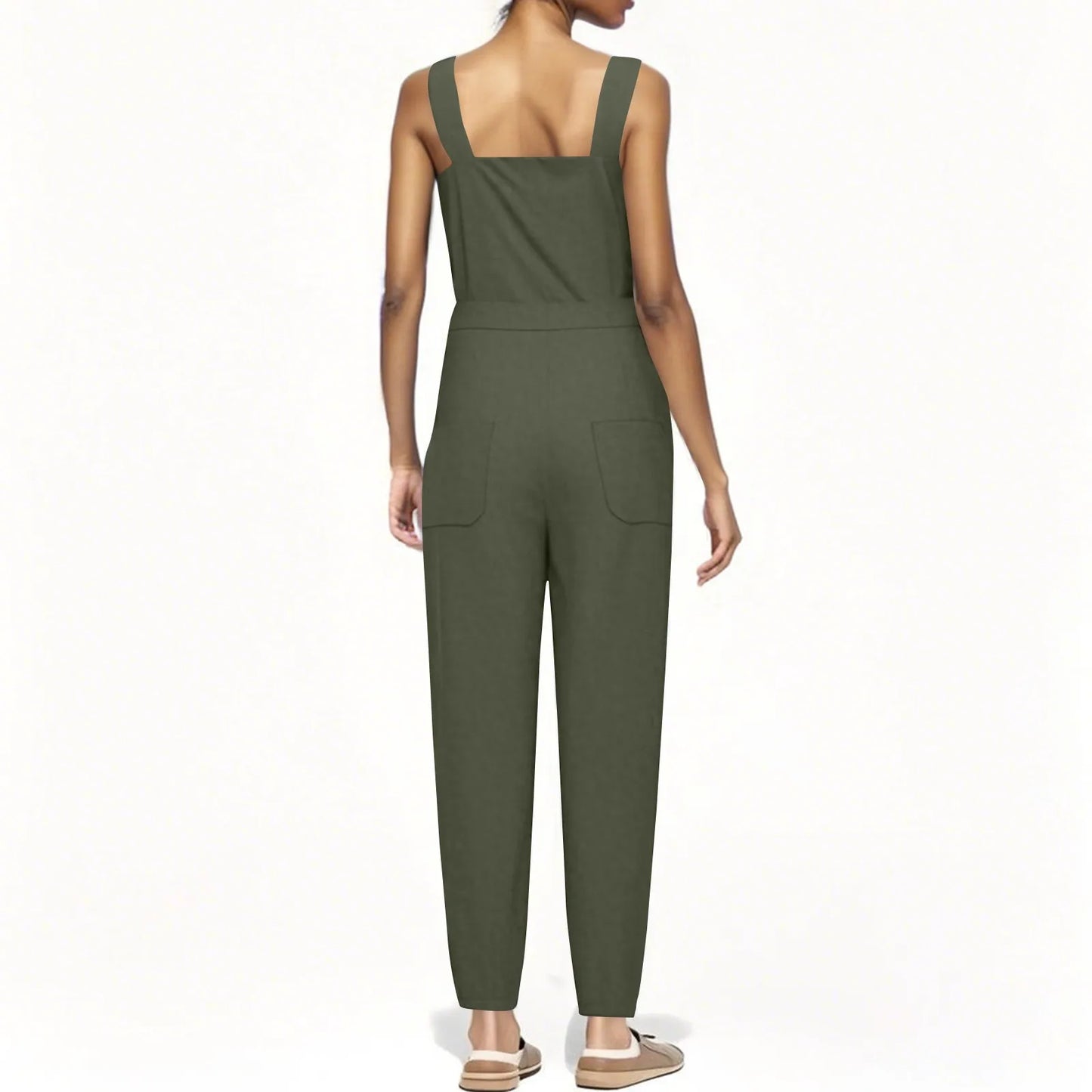Lady's Fashion Clasp Pocket Cargo Romper Jumpsuits, Casual Jumpsuit Summer