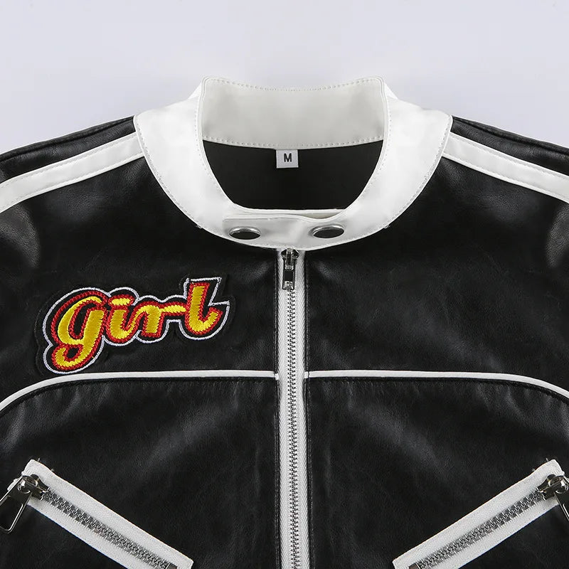 HLJ&GG Black Leather Jacket Fashion Streetwear Women Zip Long Sleeve Crop Top+Tshirts+Sequin Shorts 3 Piece Sets Female Clothing