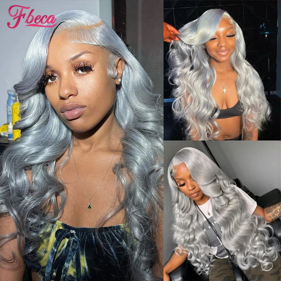 Silver Grey 13x4 HD Transparent Lace Front Human Hair Wigs 13x6 Body Wave Lace Frontal Wig Pre Plucked HD Lace Closure Wigs