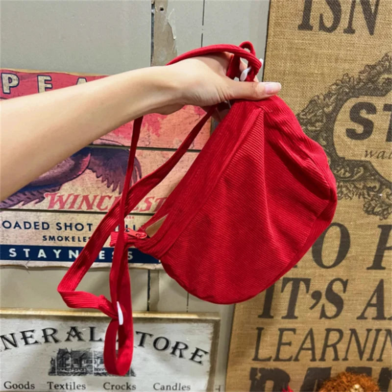 Kawaii Retro Red Cartoon HelloKitty Crossbody Bag Cute Japanese Girl Fashionable Corduroy Shoulder Bag Storage Bag Children Gift