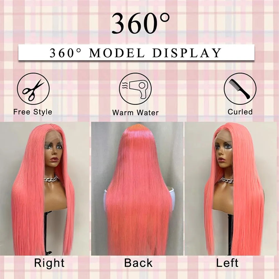 30 Inch Lace Front Wig Human Hair Pink Wig Straight Hd Lace Frontal Wig 13X6 Wig Humain Hair For Women Perruques Cheveux Humains
