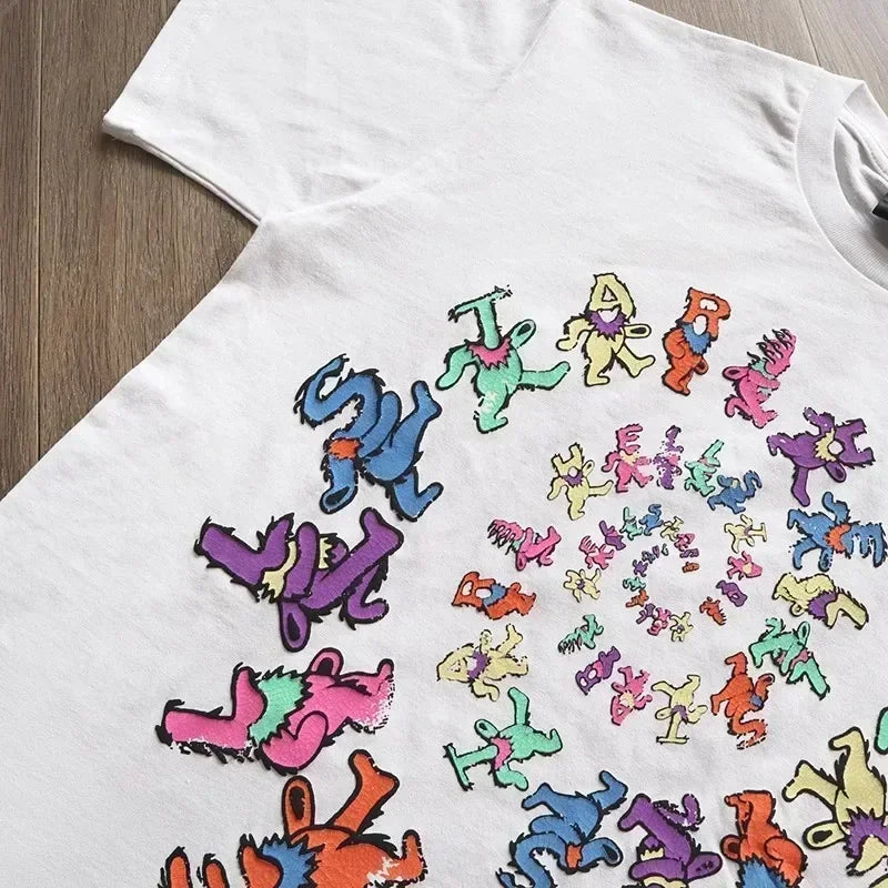 HS Dancing Stars Tee Rotating Alphabet Bear men's and women's short-sleeved T-shirts