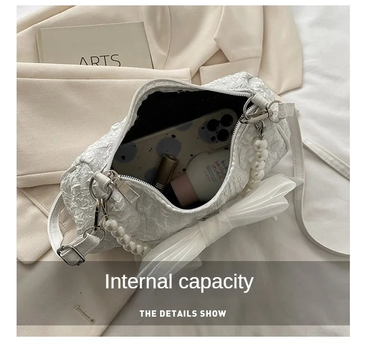 Pearl Female Bag Retro Luxury Designer Handbag Bow Crossbody Bags Fashion Canvas Women's 2023 Trend Shoulder bag Purses