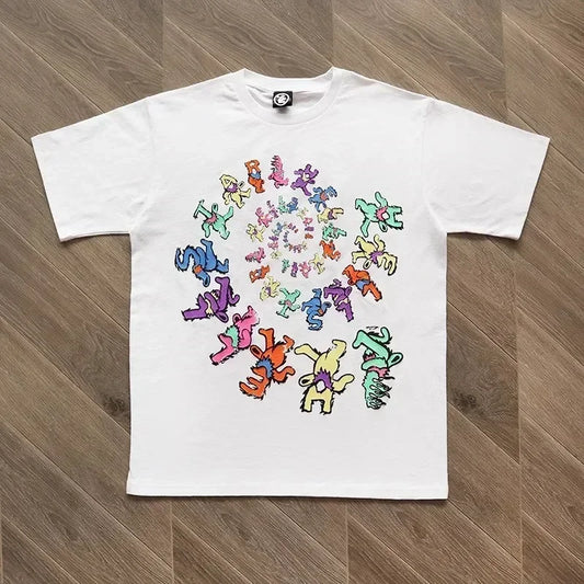 HS Dancing Stars Tee Rotating Alphabet Bear men's and women's short-sleeved T-shirts