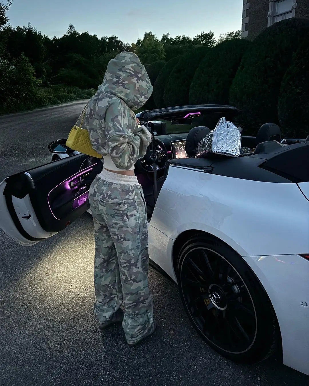 Zipper hoodie Camouflage sweatpants 2-piece set Y2K Women's clothing Goth Alphabet embroidered pullover Sweatshirt casual pants