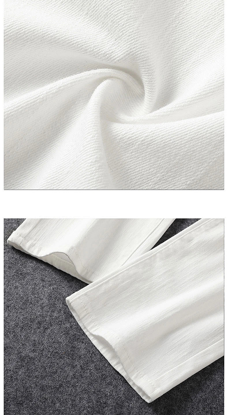 2024 spring and summer hot selling men's white distressed hot drilling jeans slim fit stylish American high street trendy jeans