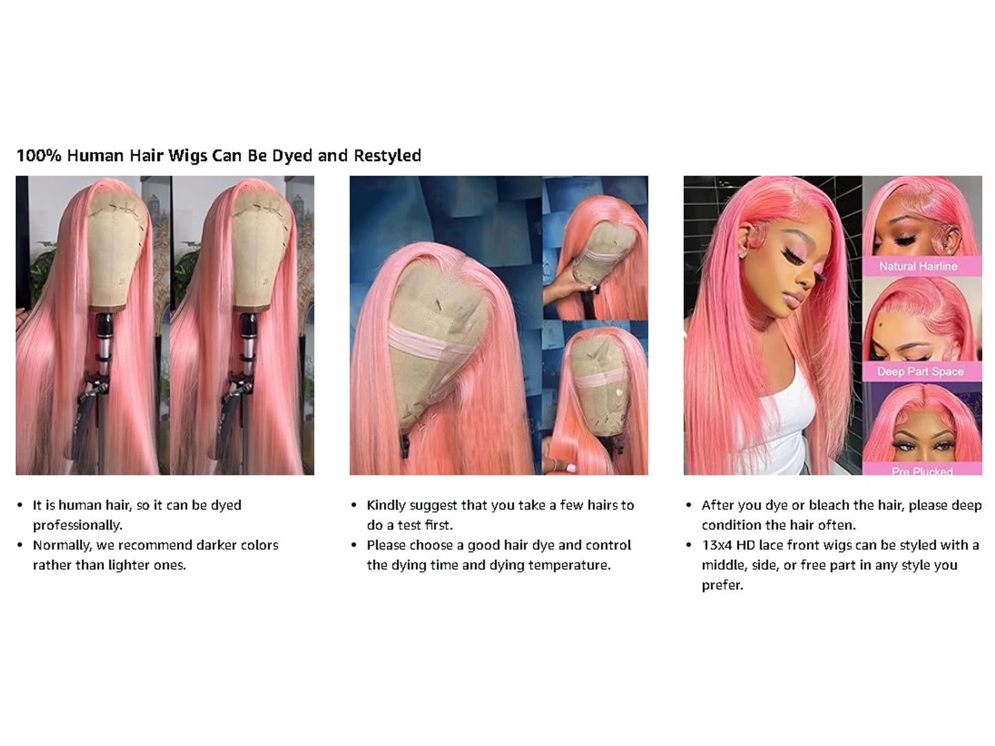 36 Inch Light Pink Human Hair Pre Plucked 13x4 HD Transparent Lace Front Wigs 100% Brazilian Straight Human Hair Wig For Women