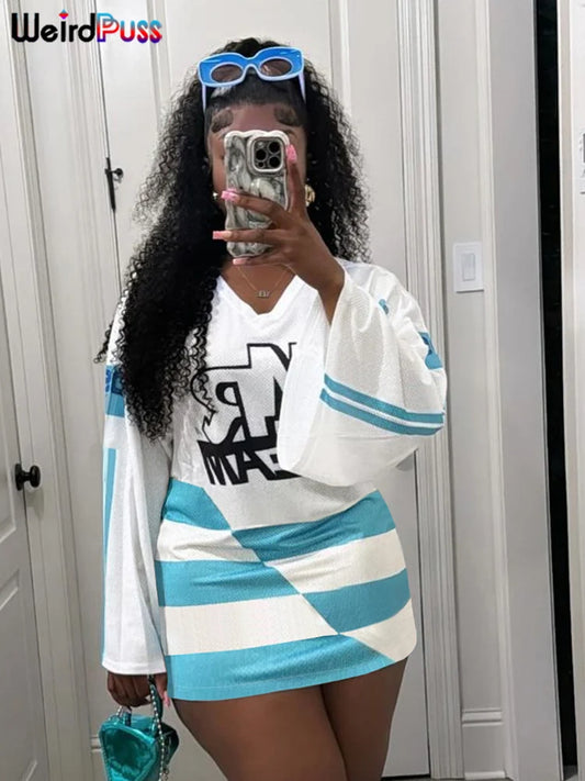 Weird Puss Casual Hipster Women T-Shirt Contrast Letter Print Long Sleeve V-Neck Wild Streetwear Loose Summer Comfortable Tees