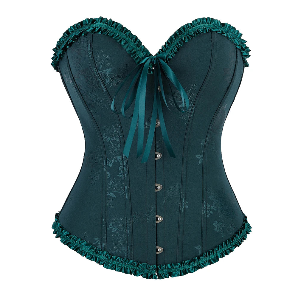 Women Floral Overbust Corset Waist Bustier Top Black White Red Blue Korset Shaper