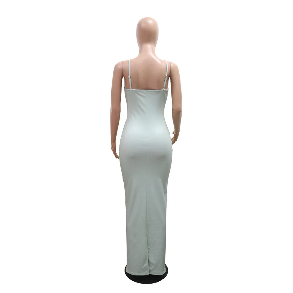 HLJ&GG Summer New Letter Print Bodycon Spaghetti Strap Long Dresses Women Sleeveless Backless Slim Vestidos Fashion Streetwear