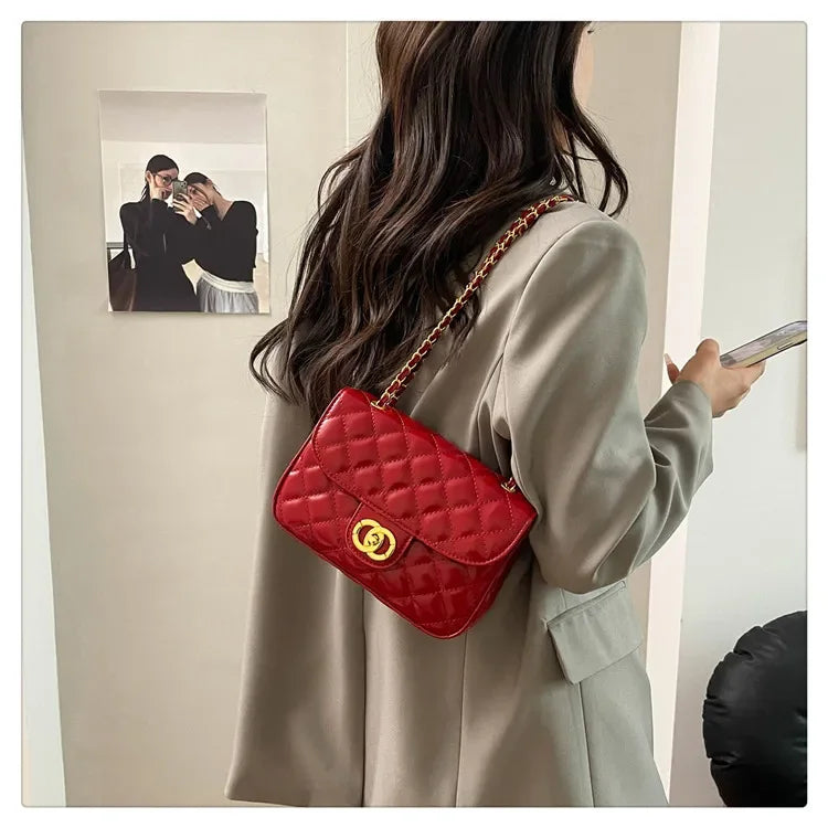 2025 New Women's Light Luxury Chain Square Bag Trendy Crossbody Shoulder Design | Versatile Handy Small Purse for Daily/Evening